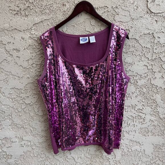 Diane Gilman Sequin Front Tank Top Size 1X - Picture 1 of 4